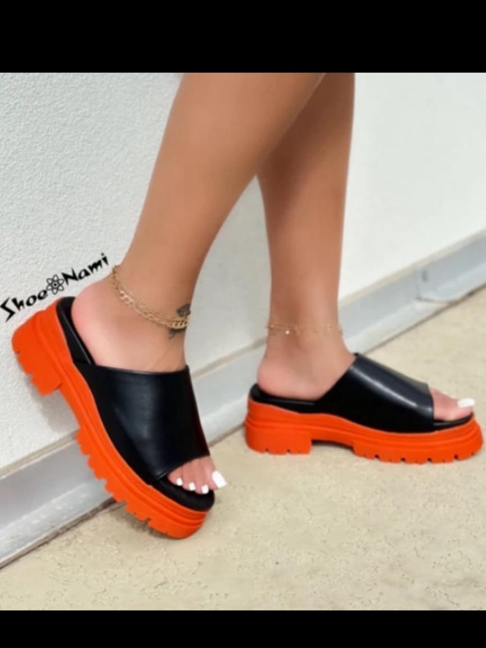 Cape Robbin Black & Orange Chunky Platform Slide Sandals - Bold Contrast - Picture 2 of 4